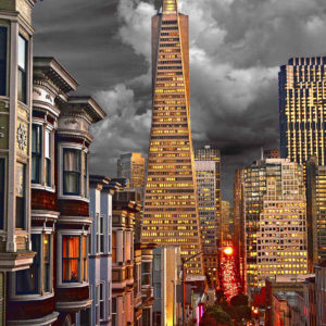 Montgomery street SF Gray Clouds (portrait)