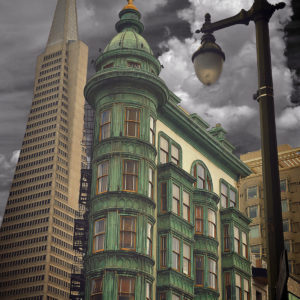 Columbus Tower SF Gray Clouds (portrait)