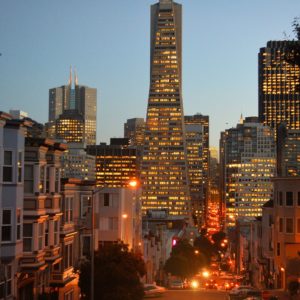 Montgomery Street with Car Lights (portrait)
