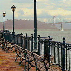 Pier 7, San Francisco with Sailboat (in color)